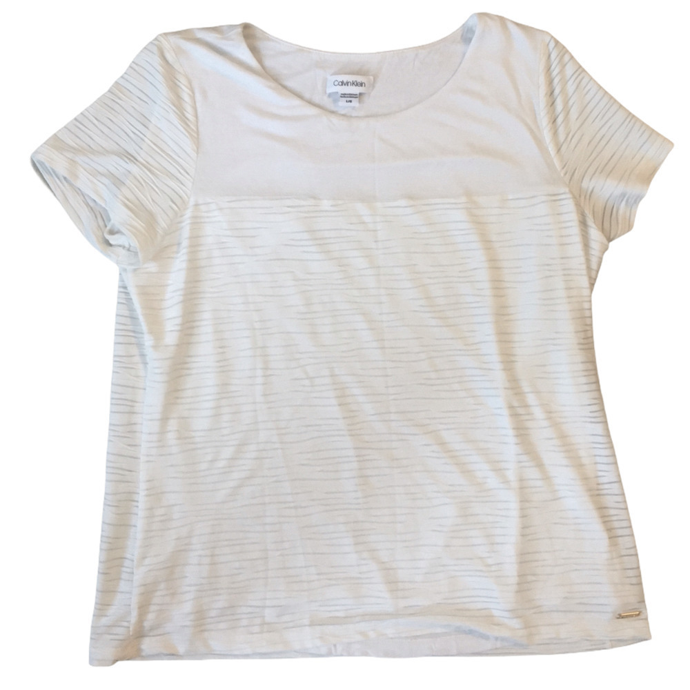 Calvin Klein White Short Sleeve Contrast Blouse L